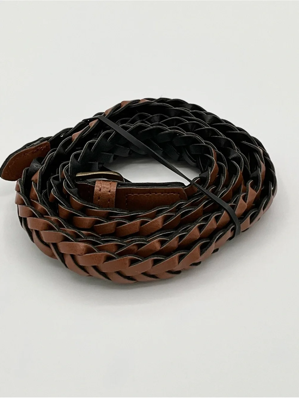 LN Torrid Narrow Waist Belt Brown Braided Faux Leather Brass Hardware Size0/00